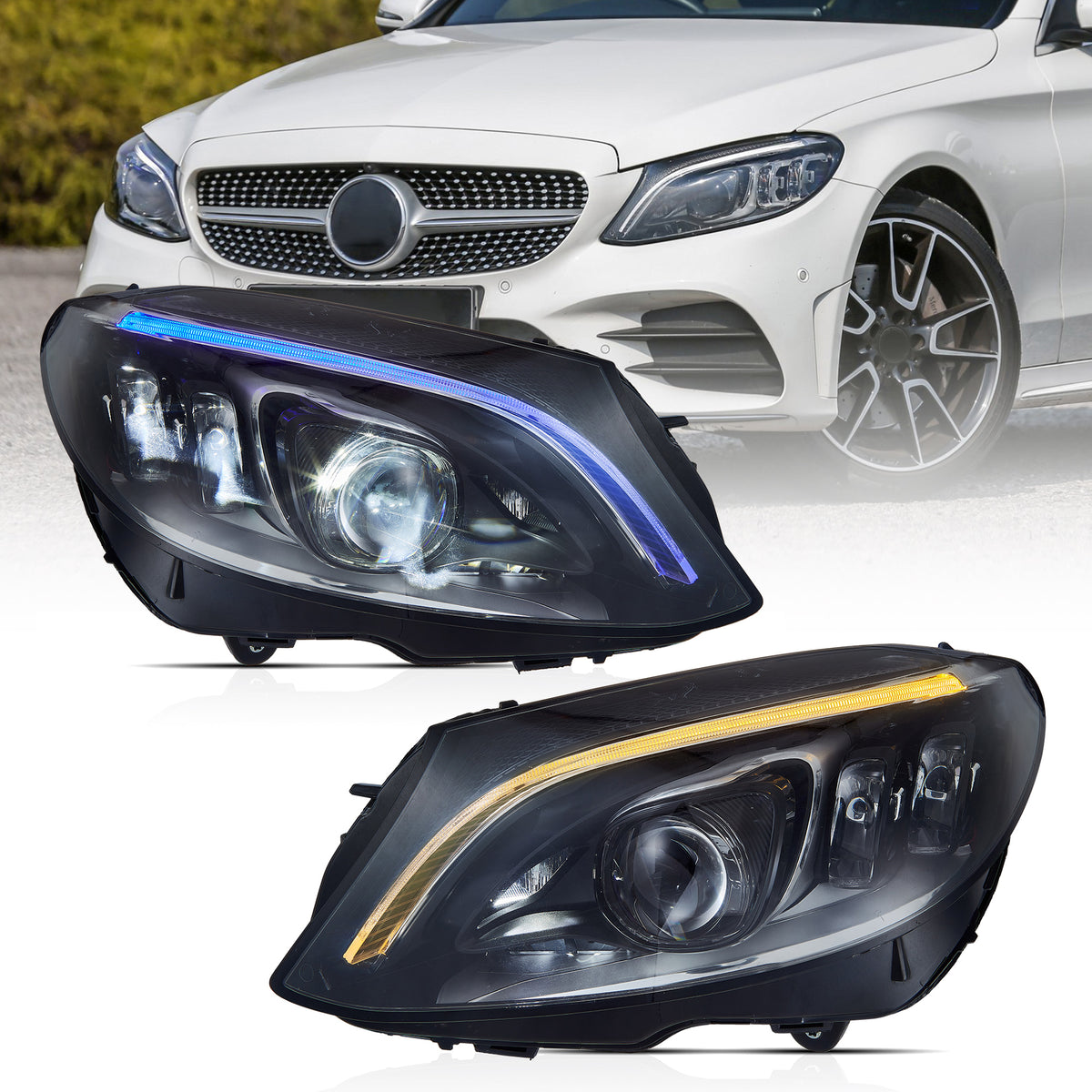 VLAND LED Projector Headlights For Mercedes Benz W205 C-Class 2015-202 ...