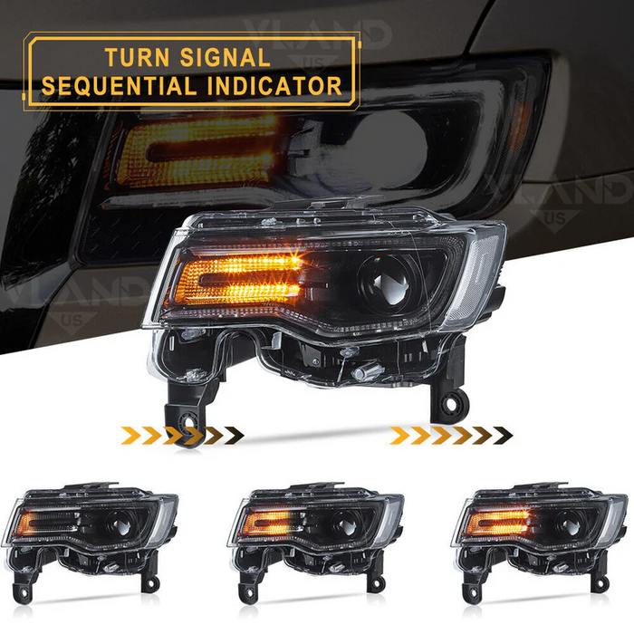 VLAND Full LED Headlights For 2014-2022 Jeep Grand Cherokee – Sequential & Blue DRL