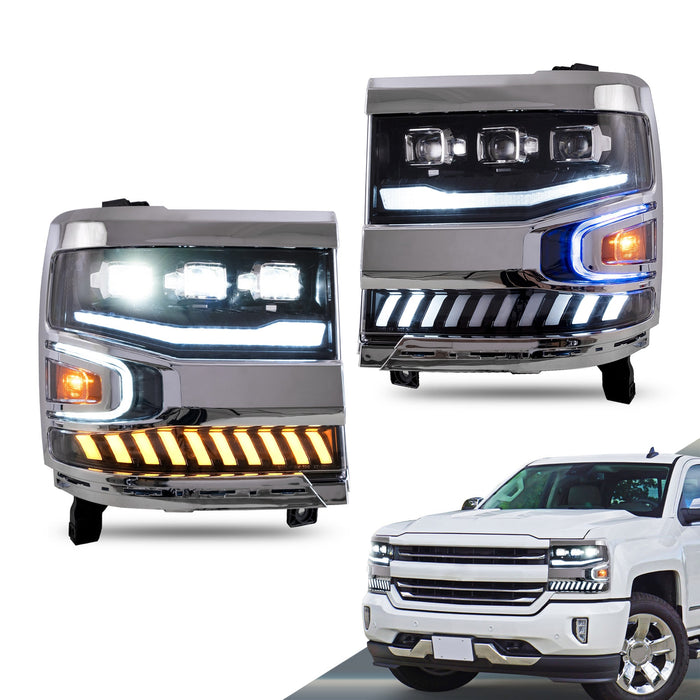 VLAND Projektor-LED-Scheinwerfer für Chevy Silverado 1500 2016–2019 (nicht für werkseitige LED-Modelle geeignet)