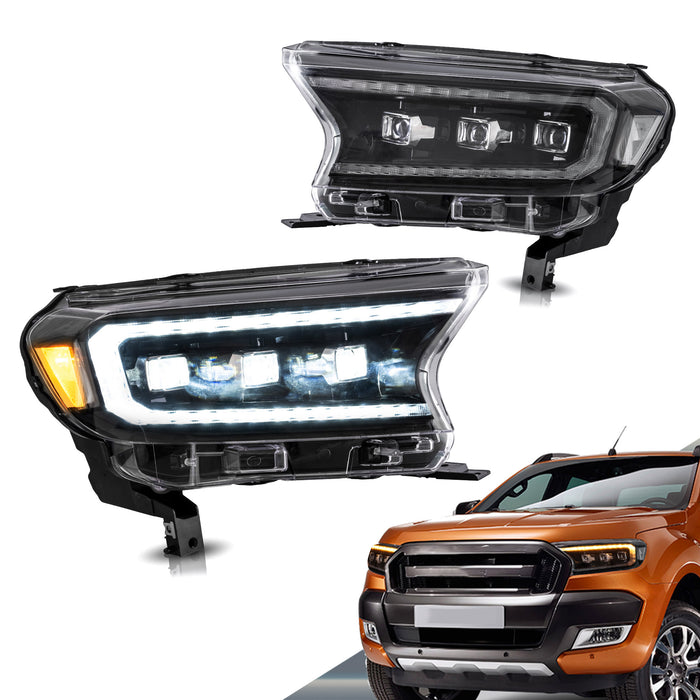 VLAND LED Projector Headlights For 2015-2022 Ford Ranger Start UP Animation DRL(For International Version)
