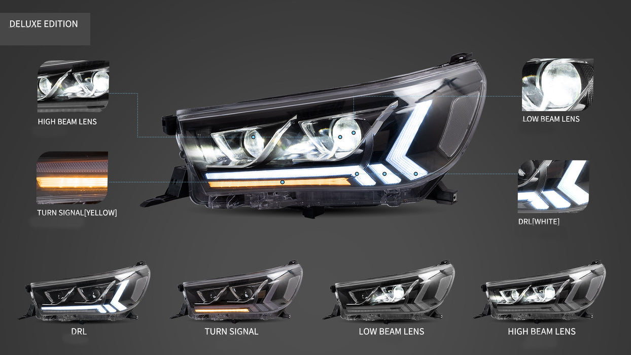 Phares LED VLAND pour Toyota Hilux Vigo Revo 2015-2019 avec éclairage de courtoisie dynamique