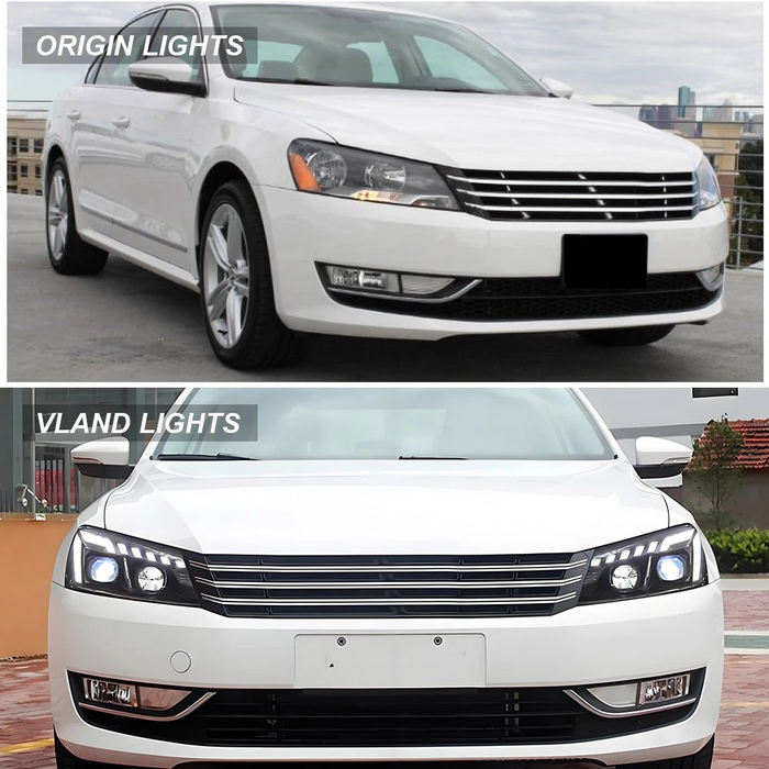 VLAND Full LED Projector Headlights For 2011-2015 Volkswagen Passat W/DRL Startup Animation