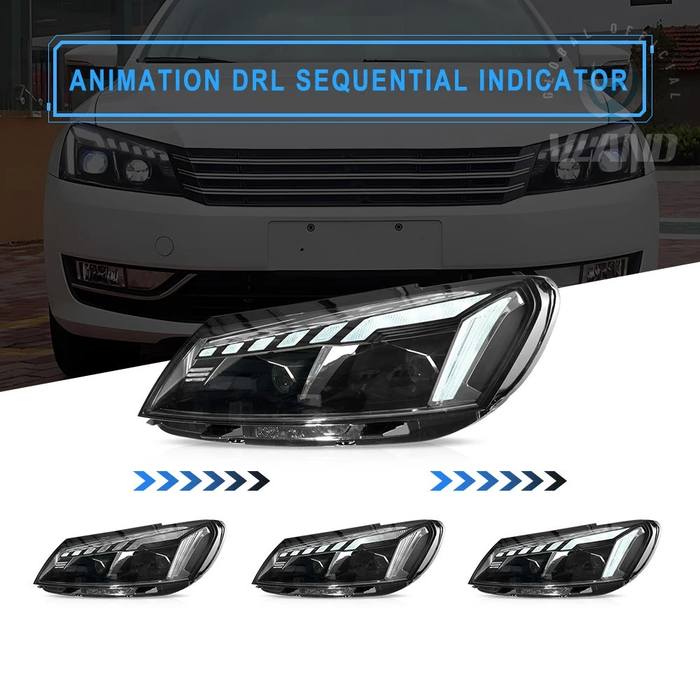 VLAND Full LED Projector Headlights For 2011-2015 Volkswagen Passat W/DRL Startup Animation