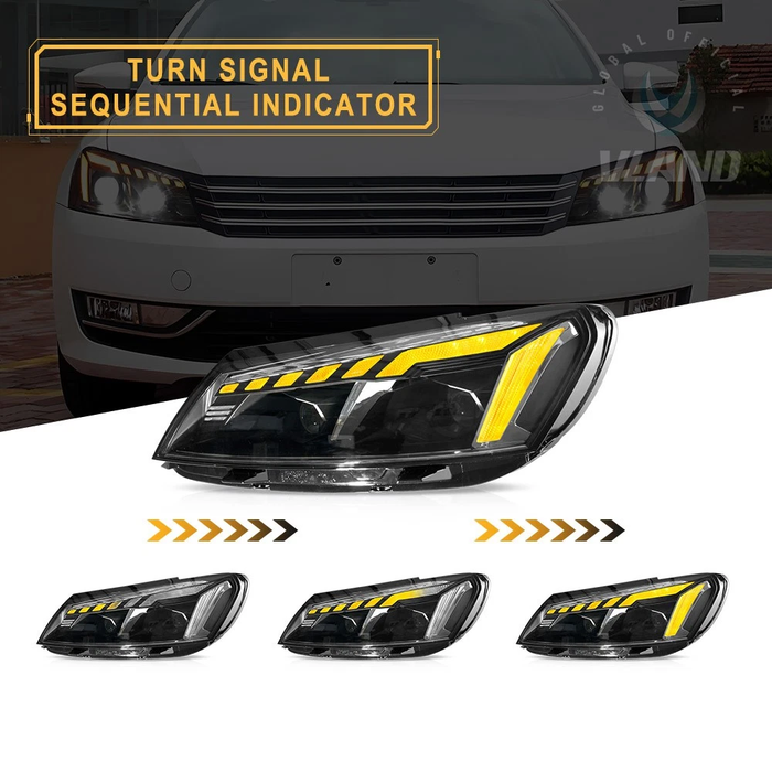 VLAND Full LED Projector Headlights For 2011-2015 Volkswagen Passat W/DRL Startup Animation