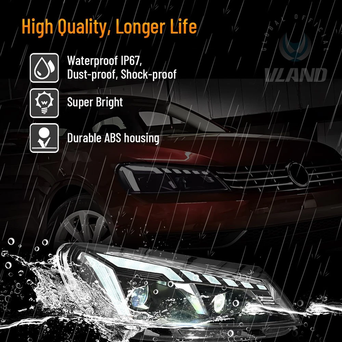 VLAND Full LED Projector Headlights For 2011-2015 Volkswagen Passat W/DRL Startup Animation