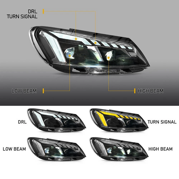 VLAND Full LED Projector Headlights For 2011-2015 Volkswagen Passat W/DRL Startup Animation