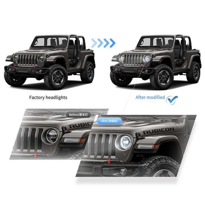 VLAND Full LED Headlights For 2018-2023 Jeep Wrangler JL JLU JT Rubicon (Only fit JL Models with 9 inch headlights)