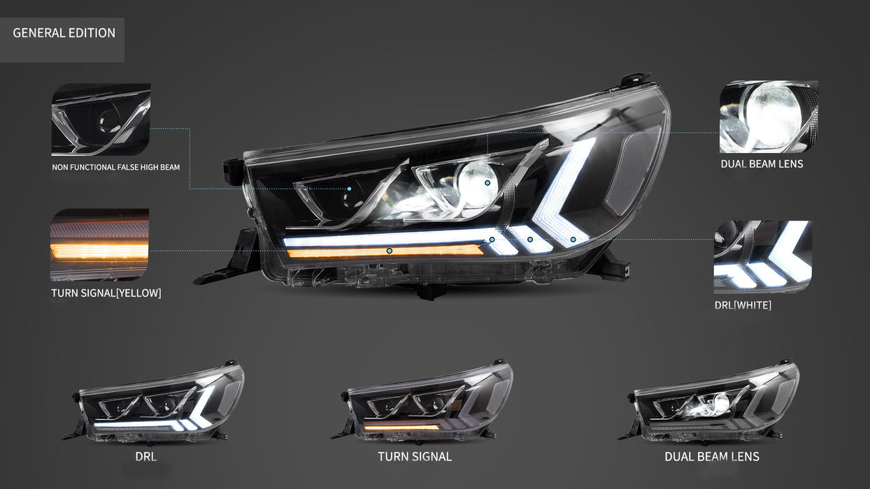 Phares LED VLAND pour Toyota Hilux Vigo Revo 2015-2019 avec éclairage de courtoisie dynamique