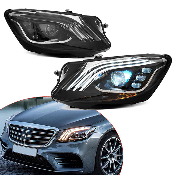 VLAND Faro a LED per Benz Classe C W205 2015-2020, luci di marcia con animazione blu di avvio