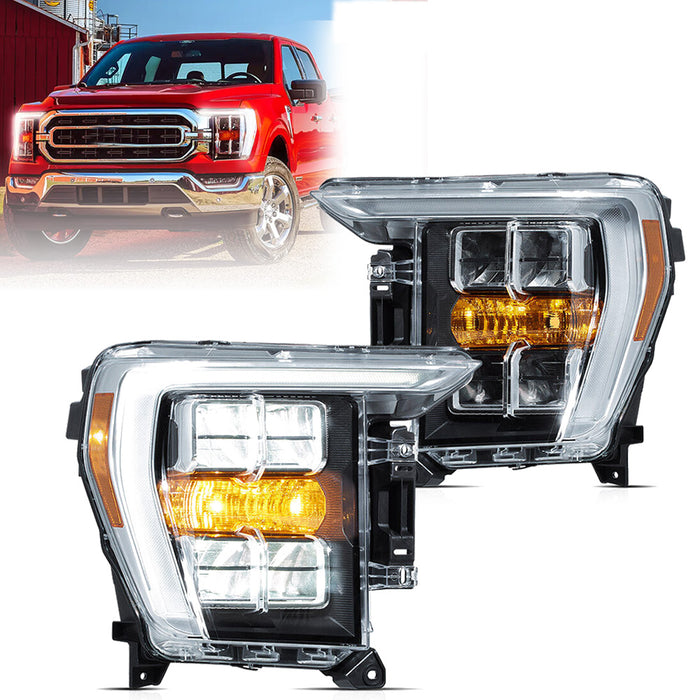 VLAND LED Headlights For Ford F150 2021-2023 Reflector Dual Beam Lens Amber Mark