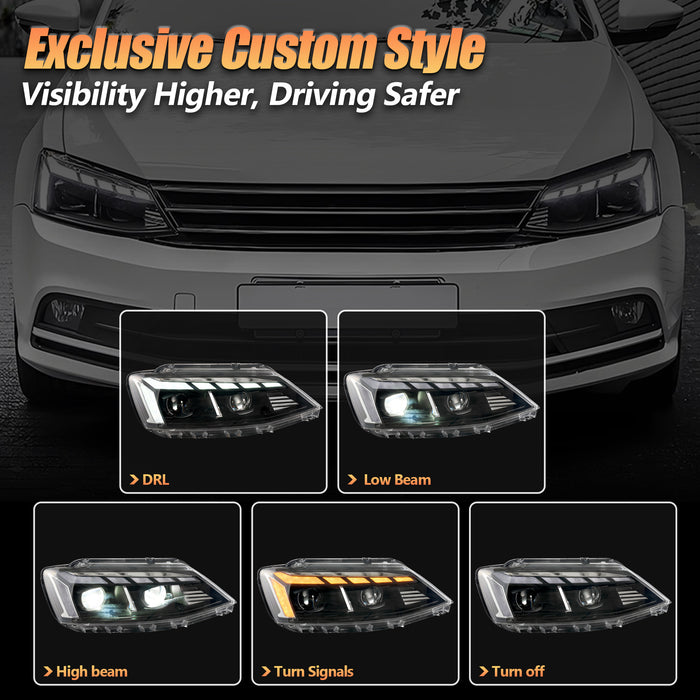 <tc>VLAND</tc> フォルクスワーゲン ジェッタ MK6 サジター 2012-2018 用 LED ヘッドライト（シーケンシャルターン機能付き）