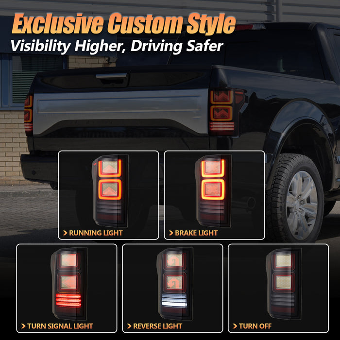 プラグアンドプレイ VLAND 2015-2020年式フォードF150用OLEDテールライト（アニメーションアンバーウィンカー付き）