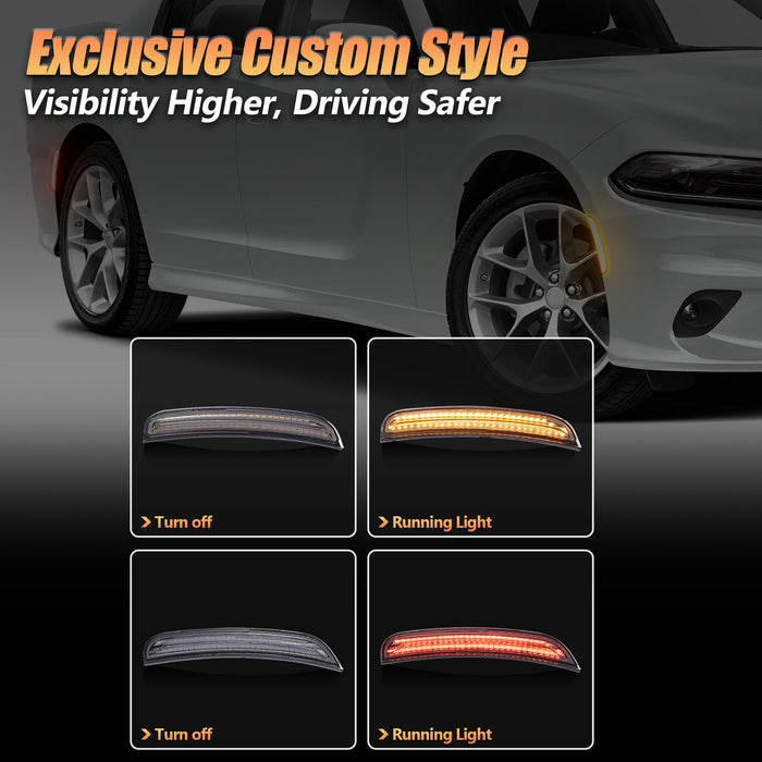 VLAND Front And Rear LED Side Marker Lamps For 2015-2023 Dodge Charger