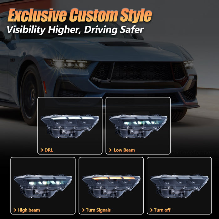 VLAND LED Headlights For 2024 2025 Ford Mustang 7th Gen