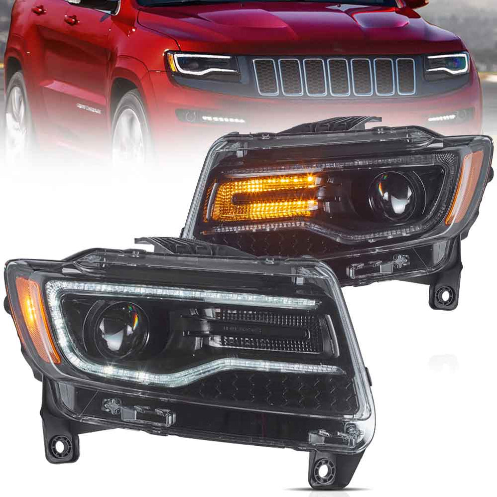 VLAND LED-Scheinwerfer-Set Für Jeep Grand Cherokee WK2 (2014–2022) – Blau DRL, Sequenzielle Blinker, Plug-and-Play, IP67, 12V 42W, ABS-Gehäuse