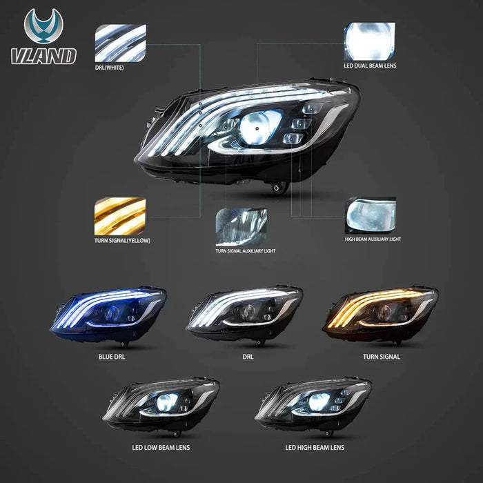 VLAND LED Headlights For 2015-2021 Mercedes Benz C-Class W205 C300