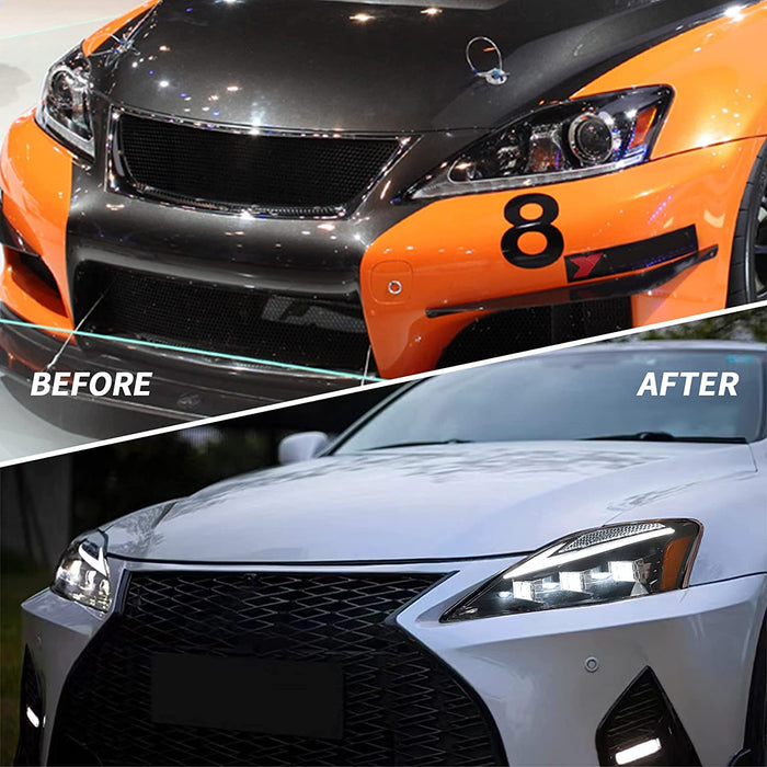 VLAND LED Projector Headlights For Lexus IS250/IS250C IS350/IS350C IS220d ISF 2006-2013 With Animation& Blue Breathing