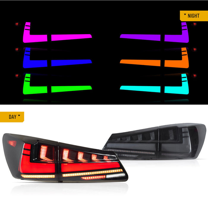 VLAND For 06-13 LEXUS IS 250 350 IS F Smoke Lens Tail Lights RGB Running Lights