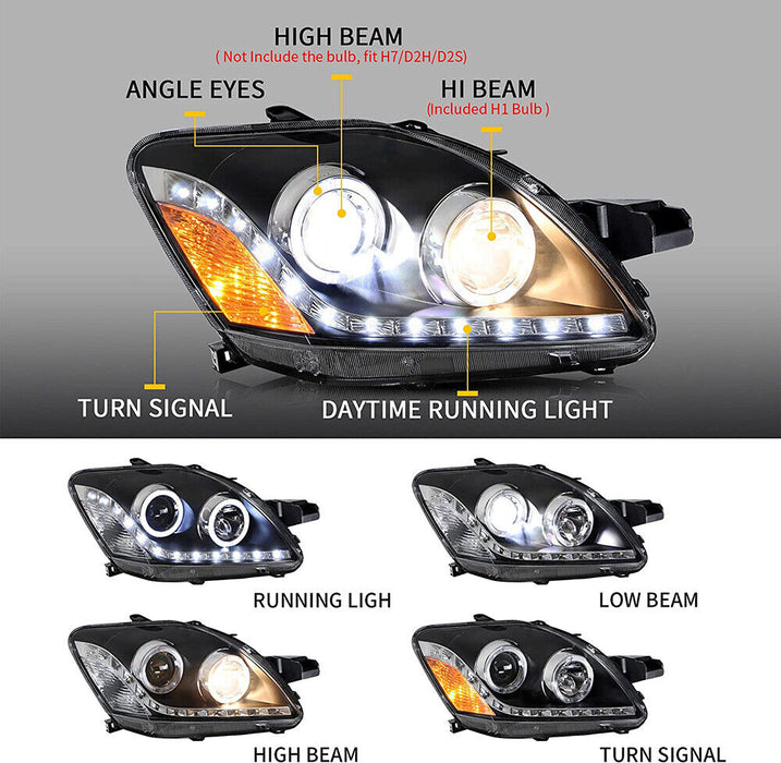 VLAND Projector Headlights For Toyota Yaris Sedan Only 2007-2012 2nd Gen XP90 (Bulbs Not Included)