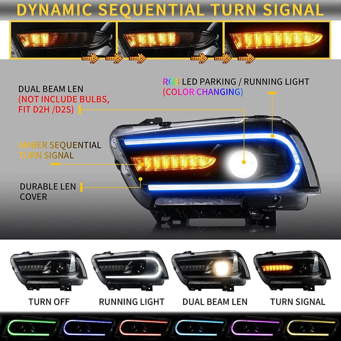 VLAND LED Headlights RGB Color For Dodge Charger 2011-2014 VLAND Official VLAND LED Headlights RGB Color For Dodge Charger 2011-2014 VLAND Official