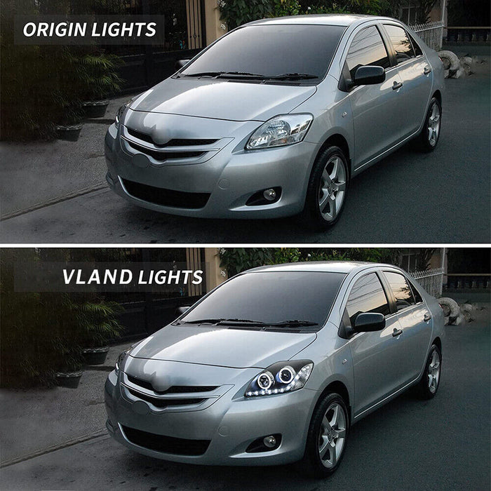 VLAND Projector Headlights For Toyota Yaris Sedan Only 2007-2012 2nd Gen XP90 (Bulbs Not Included)