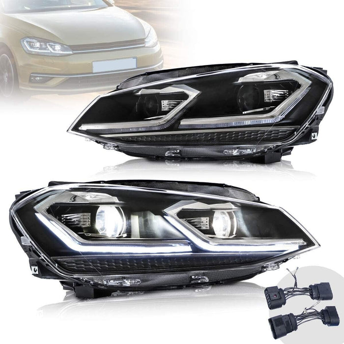 VLAND LED Projector Headlights For VW Golf MK7.5 2017-2021 With Sequential Turn