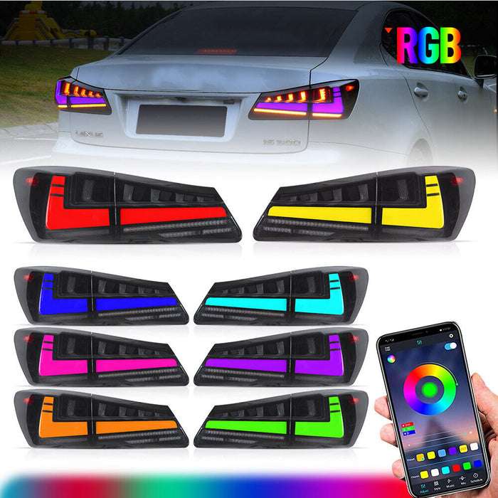 VLAND For 06-13 LEXUS IS 250 350 IS F Smoke Lens Tail Lights RGB Running Lights