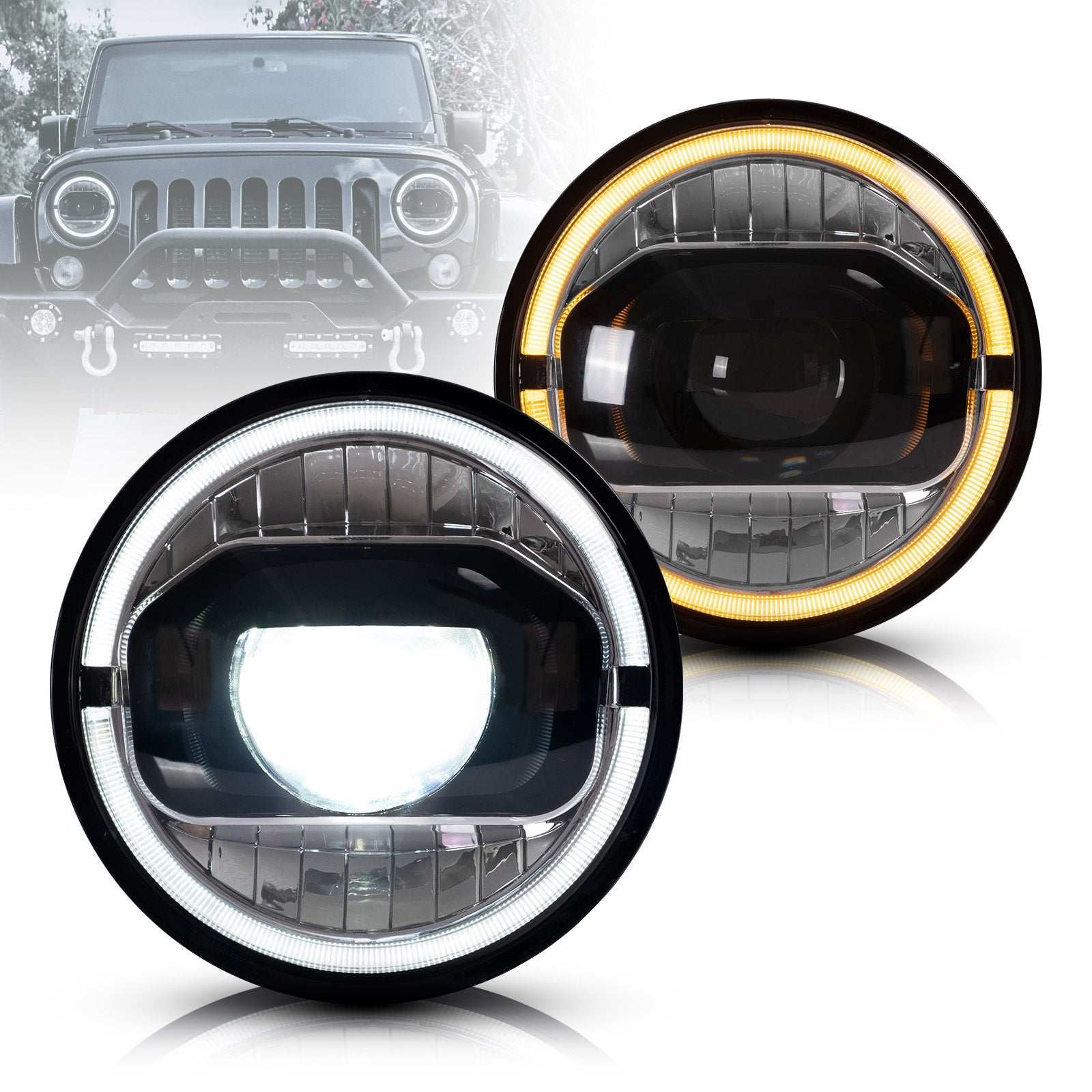 Jeep Wrangler LEDヘッドライトセット　7インチ VLAND 7 Inches LED Projector Headlights for Jeep Wrangler 2007