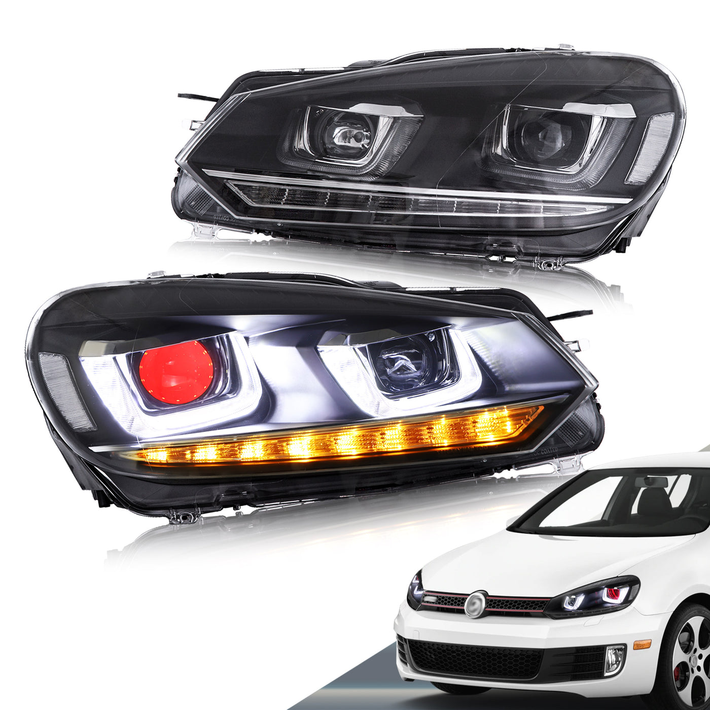VLAND LED Headlights for Volkswagen Golf Mk6 20102014 with Demon Eyes