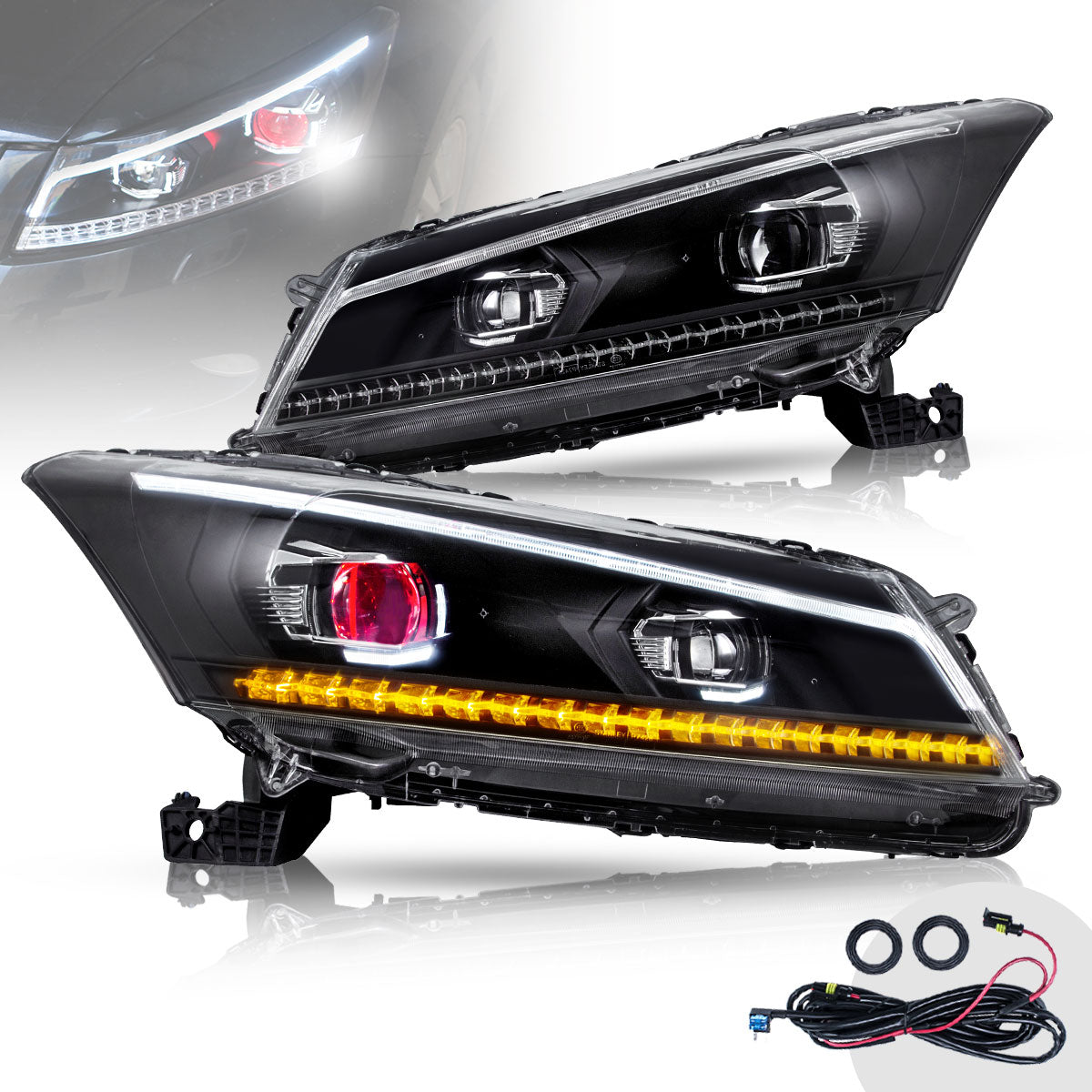 VLAND Dual Beam Headlights With Demon Eyes For Honda Accord 2008