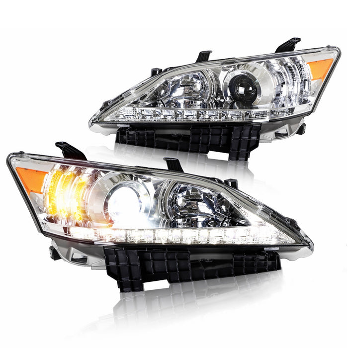 Faros delanteros de proyector VLAND para Lexus ES350 2010-2012 (Proyector de haz bajo. Reflector de haz alto. Edición de carcasa cromada y negra)