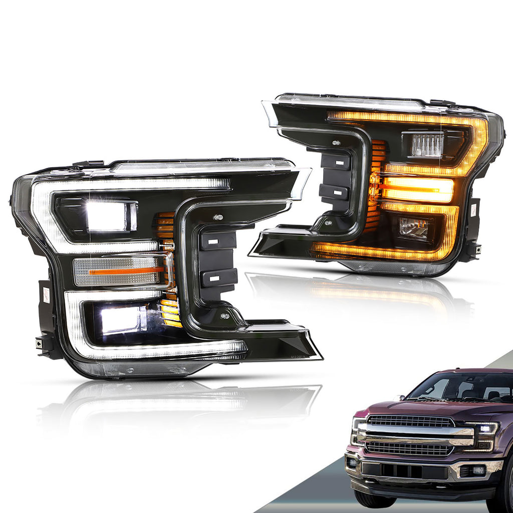 VLAND LED Headlight Assembly For 2021-2023 Ford F-150 – Black Reflector Housing (LH+RH)