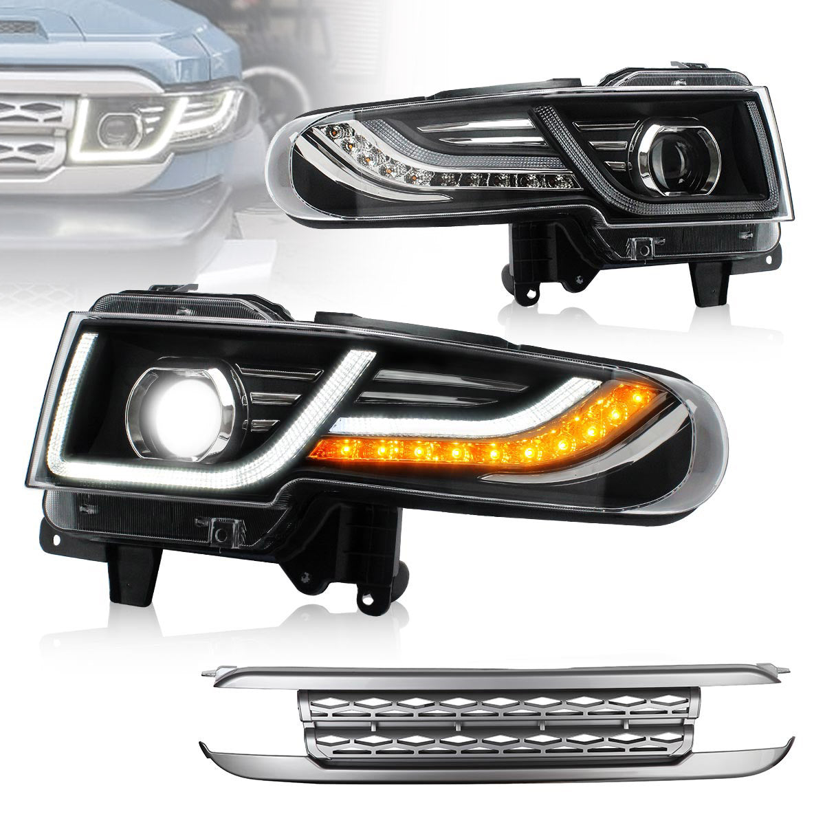 VLAND トヨタ FJ クルーザー用 LED ヘッドライト（グリル付き、2007