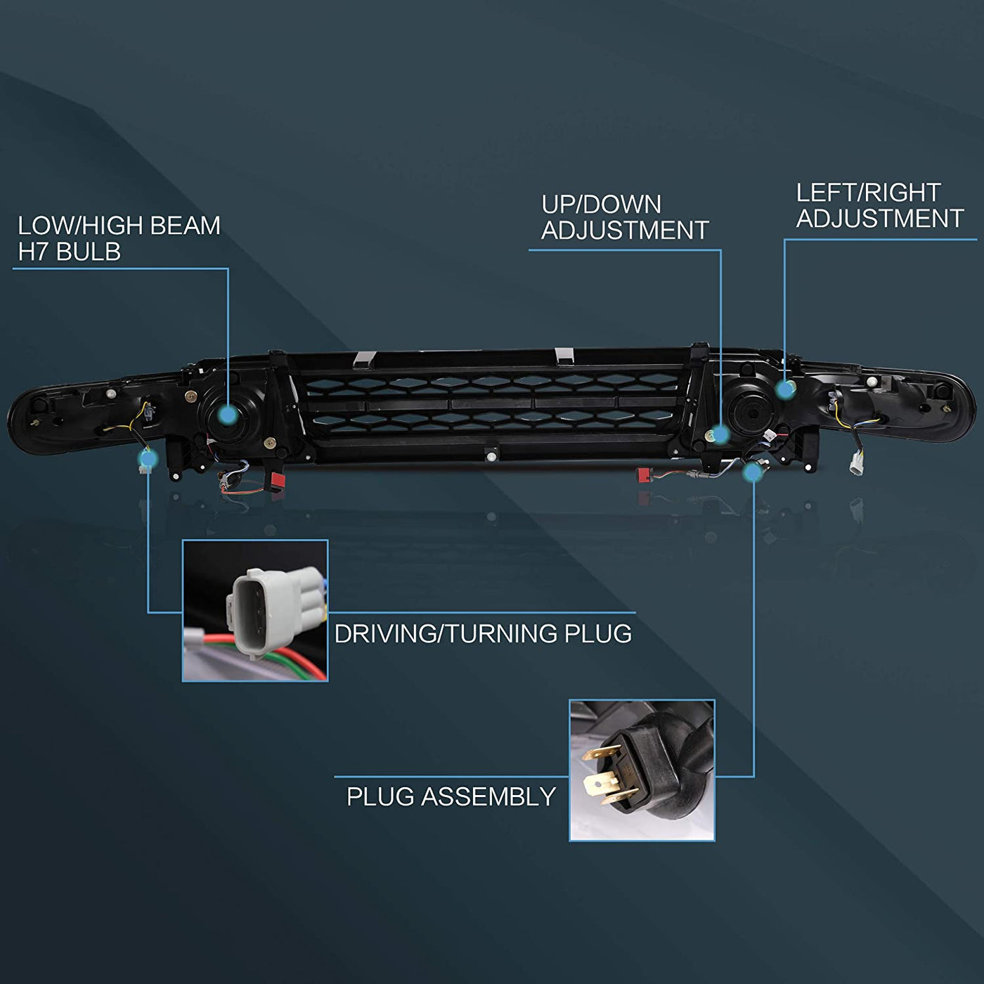 VLAND Projector LED Headlight & Black Bumper for [Toyota FJ Cruiser SUV 1st Gen 2007-2015] with Sequential Turn Signal & DRL Bars YAA-FJ-0249AH, (Bulbs NOT included Fit H7 /D2H