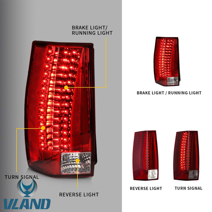 VLAND LED Tail Lights For GMC Yukon XL Denali /Chevy Suburban Tahoe 2007-2014(NOT for Barn Door Models)(USA Warehouse)