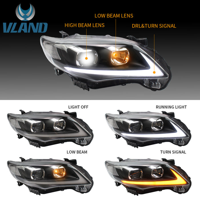 Phares LED VLAND pour Toyota Corolla 2011 2012 2013 (les ampoules ne sont pas incluses)