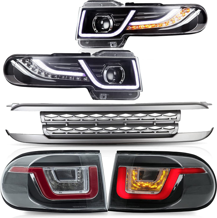 VLAND Headlights With Grill And Tail lights One Set Fit for 2007-2014 Toyota FJ Cruiser