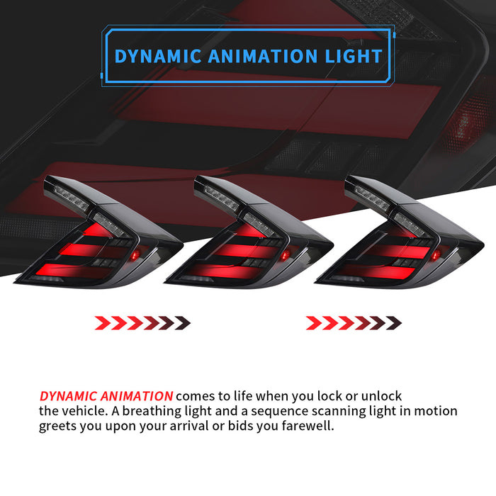 VLAND Luces traseras LED completas ahumadas para Honda Civic Hatchback y Type R 2017-UP (iluminación dinámica de bienvenida con señales de giro secuenciales)