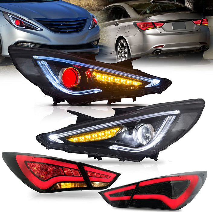 VLAND Headlights +Tail Lights Assembly For Hyundai Sonata 2011-2014 [Not Fit Hybrid and Models Without Auto Leveling]