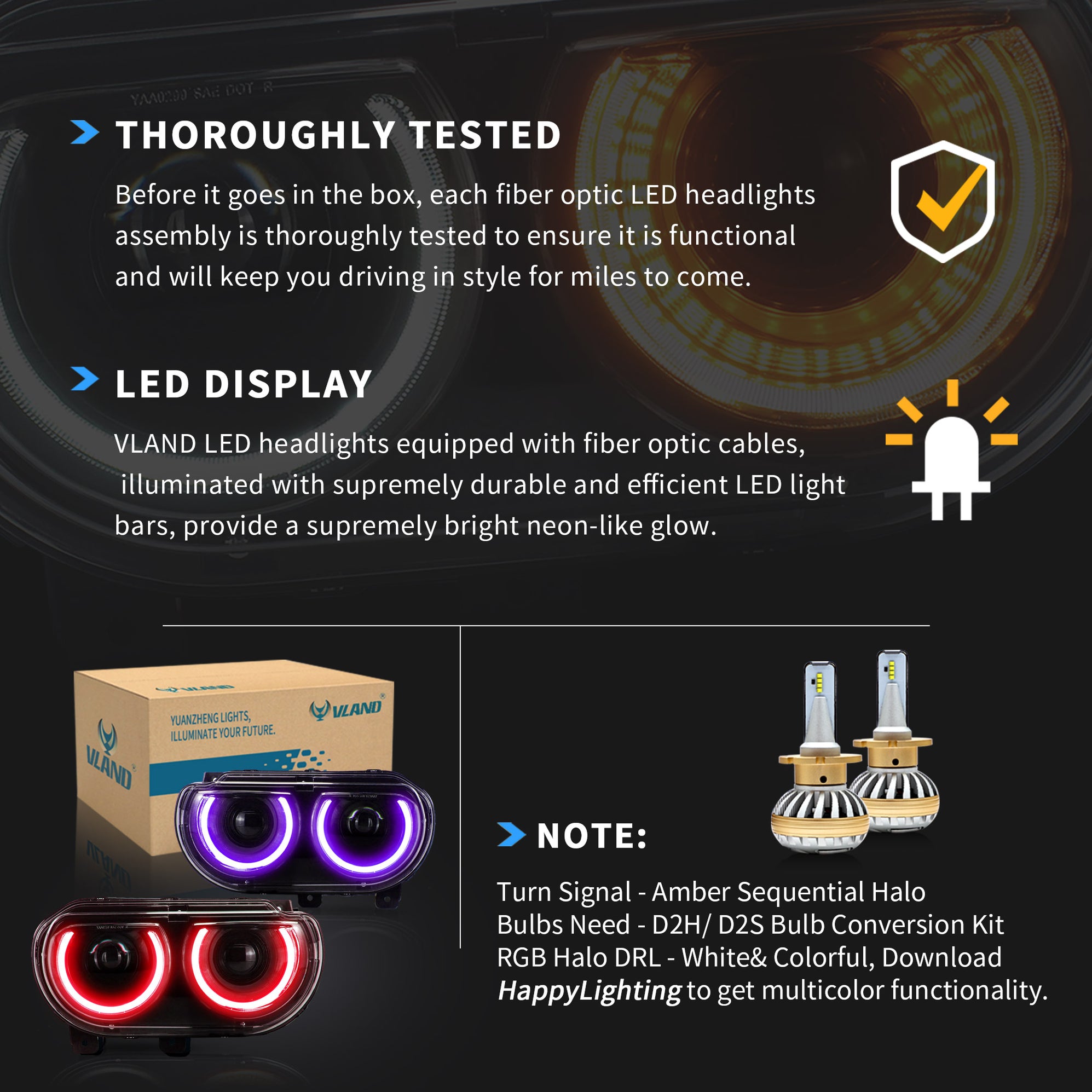 VLAND RGB Dual Beam Headlights For Dodge Challenger 2008-2014 — VLAND ...