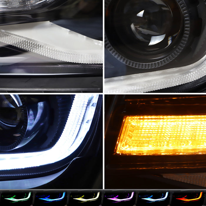 Vland RGB Dual Beam Scheinwerfer für Chevy Camaro 2014 2015 mit gelben sequenziellen, mehrfarbigen DRL-Farben