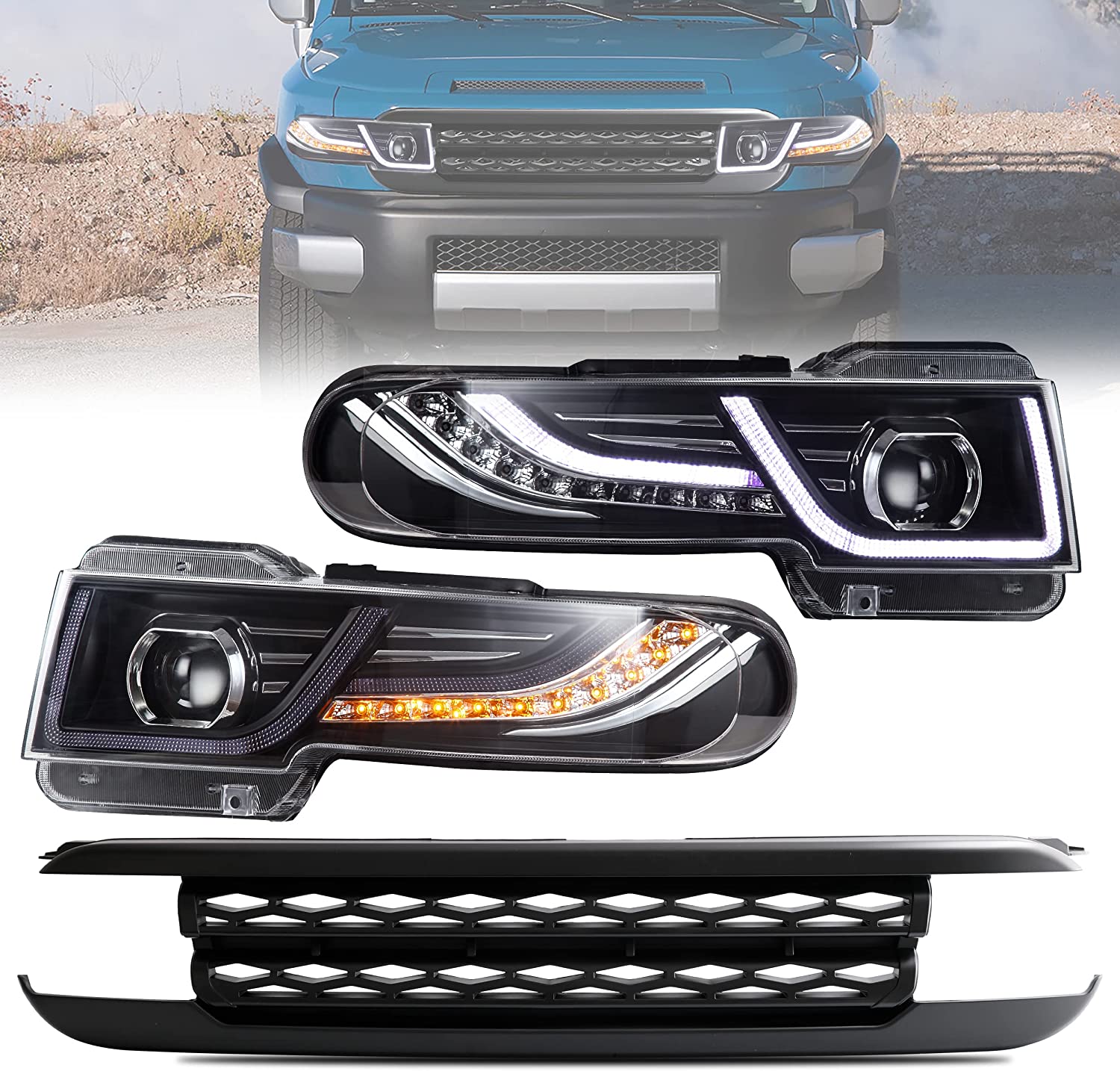 VLAND LED Headlights With Black Grille Assembly Fit for 2007-2015
