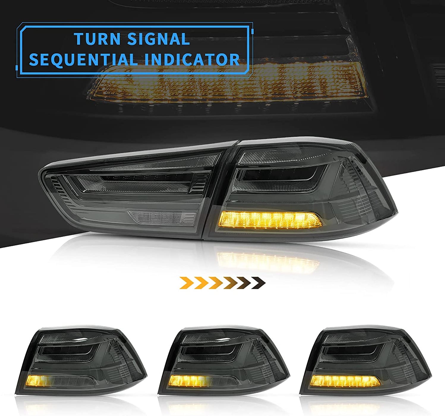 VLAND Smoked LED Tail Lights For Mitsubishi Lancer & EVO X 2008-2017 – DOT Certified, Plug & Play