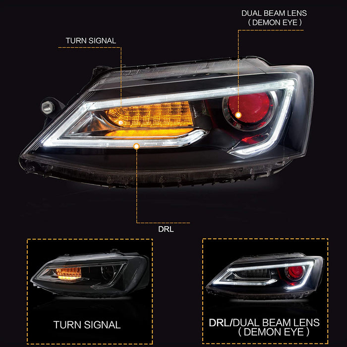 VLAND Dual Beam Scheinwerfer für Volkswagen Jetta / Sagitar (NICHT GLI) 2012–2018 (Glühbirnen nicht enthalten)
