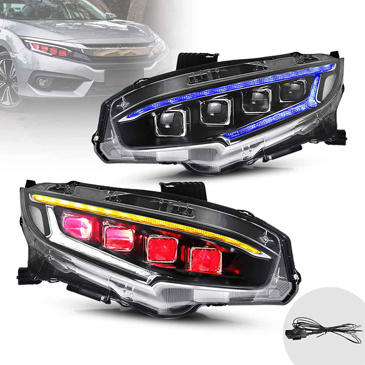 VLAND LED Projector Headlights For 10th Gen Honda Civic Sedan / Coupe