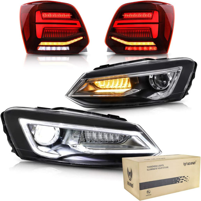 VLAND Headlights and Tail Lights Rear Lights for Volkswagen Polo MK5 6R 6C 2009-2017
