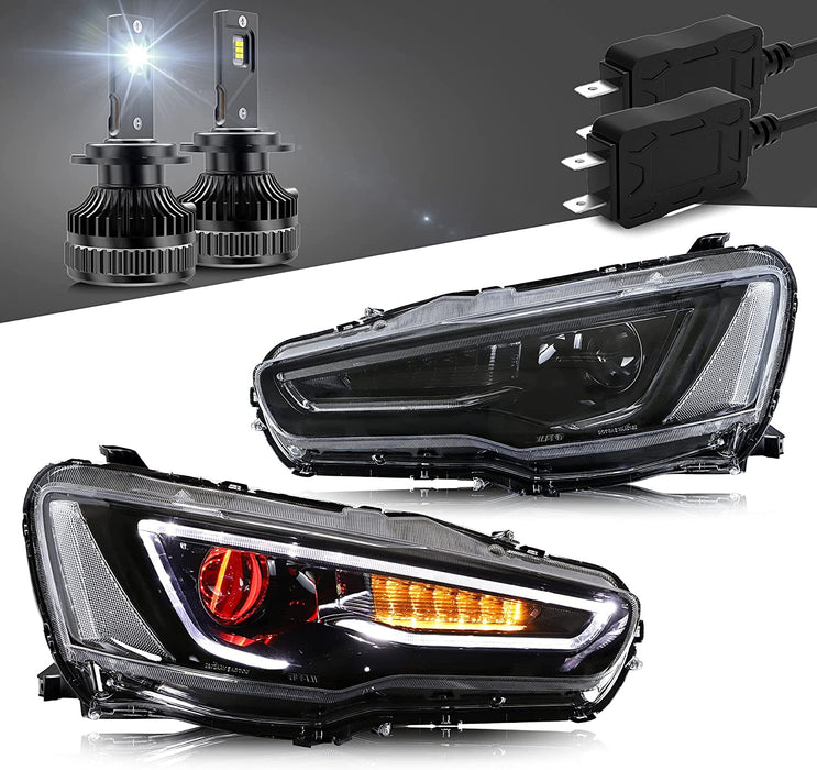 VLAND LED Headlights + D2H LED Bulbs For Mitsubishi EVO X &Lancer 2008-2020 (Bulbs Included)
