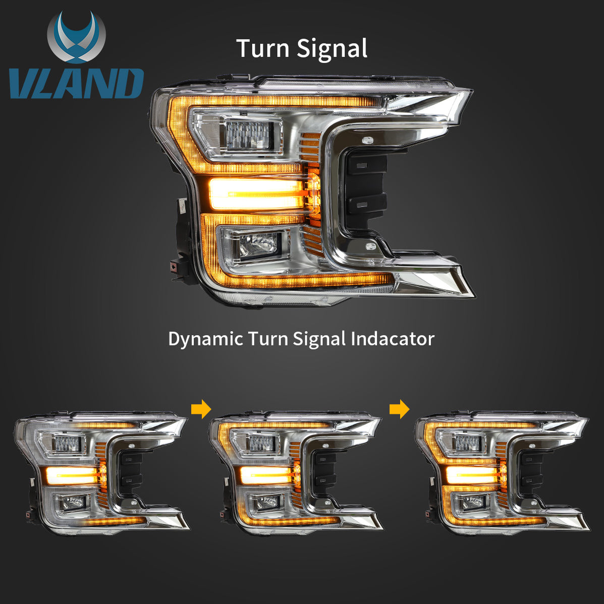 thumbnail image 2 of VLAND Blackout LED Headlight Assembly Set For Ford F-150 2018-2020 – Projector Style, Plug & Play 2 of 6