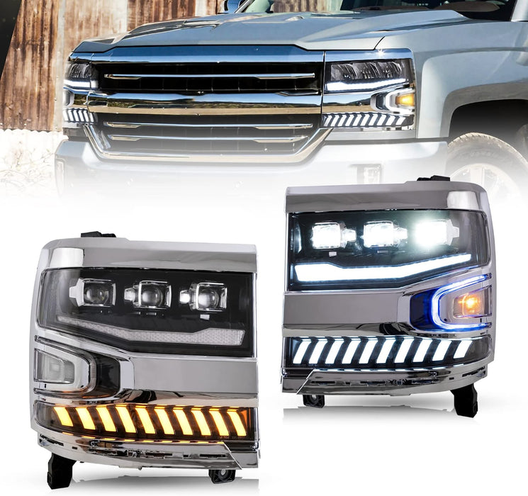 VLAND Projector LED Headlights For Chevy Silverado 1500 2016-2019 (Not Fit Factory LED Models)