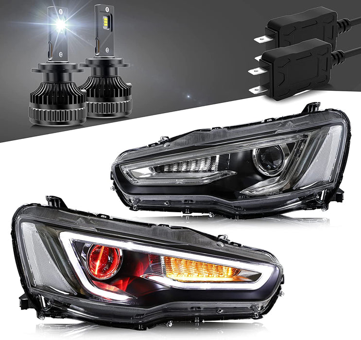 VLAND LED-Scheinwerfer + D2H-LED-Birnen für Mitsubishi EVO X &amp; Lancer 2008–2020 (inklusive Birnen)